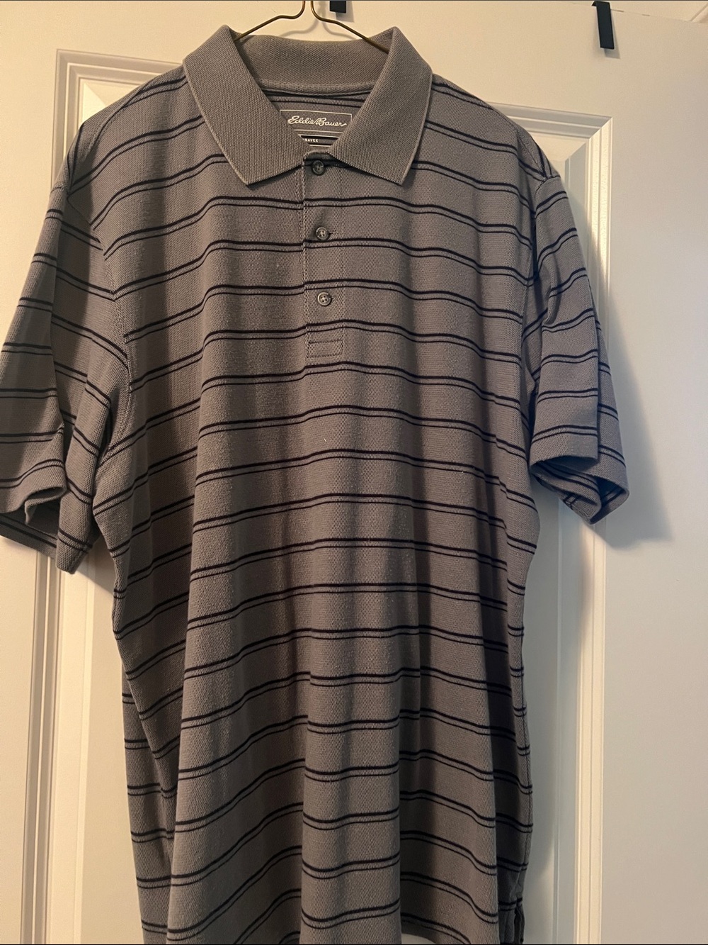 Eddie Bauer Grey Polo with Black Stripes
